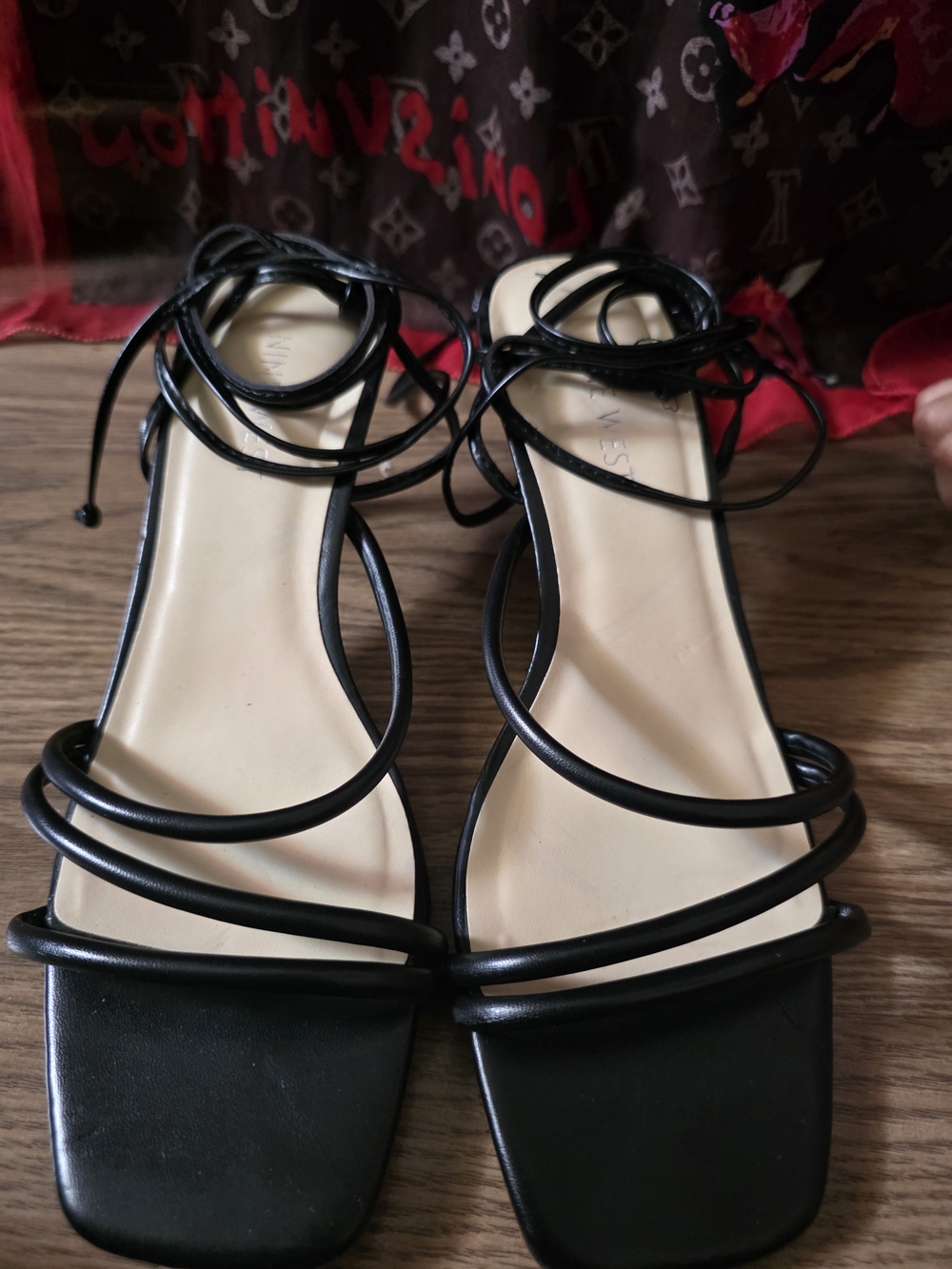 Nine West Black Strappy Lace-Up Heeled Sandals